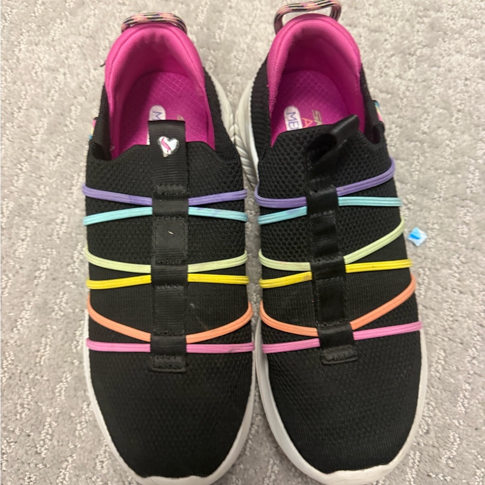 Skechers Black Kids' Slip-On Sneakers with Multicolor Elastic Straps